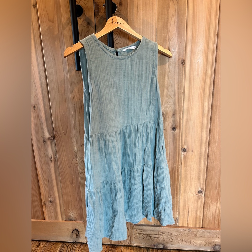 Lush Sage Green Sleeveless Tiered Gauze Mini Dress